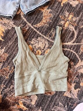 Urban Outfitters out from under Ribbed V-Neck Crop Tank in Sage